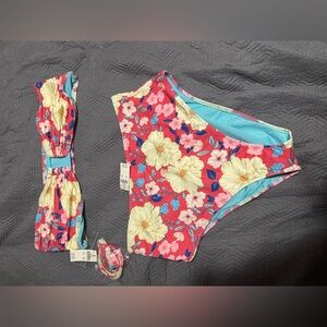 Floral Bikini Set with Red and Blue Accents